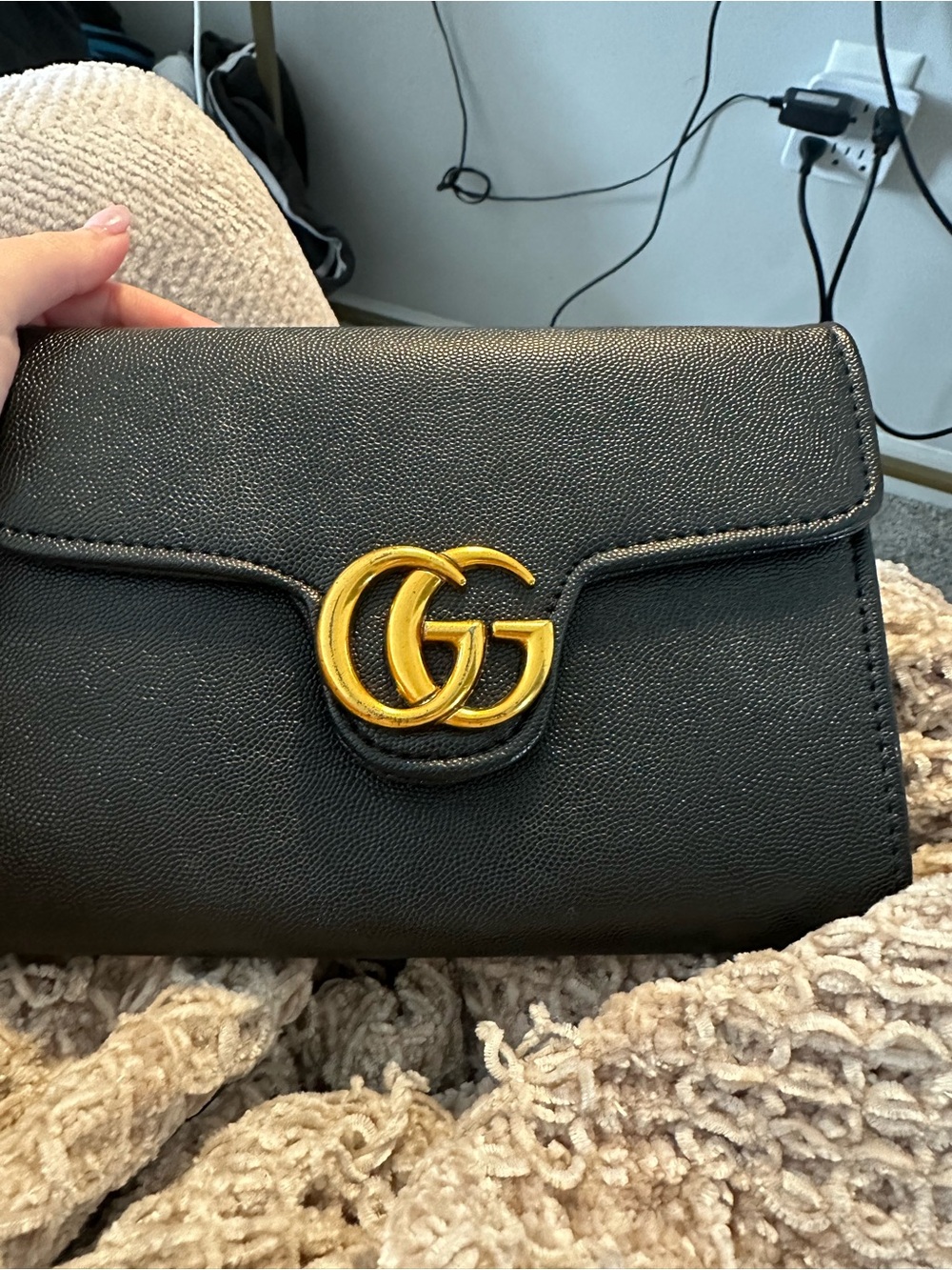 Black Leather Logo Shoulder Bag